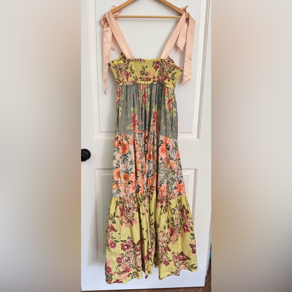 Free People Floral Tiered Maxi Dress in Sage, Yellow & Pink - Picture 4 of 9